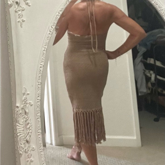 Vacay Fringe Hem Tie Backless Bodycon Crocheted Dress - M - Picture 6 of 7